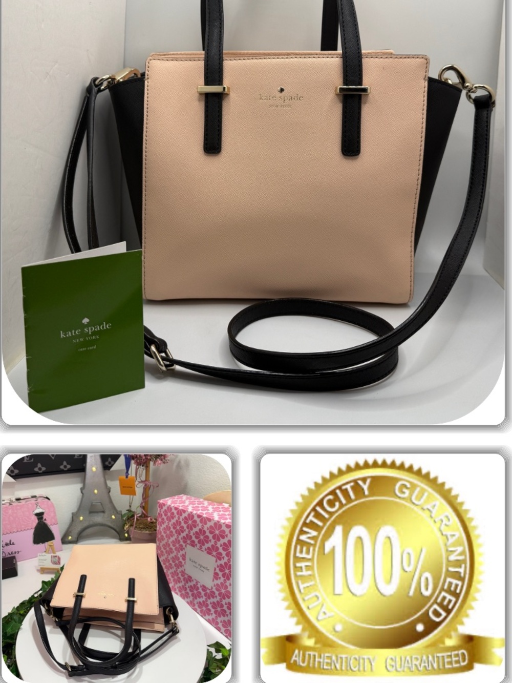 HERMOSA KATE SPADE PINK/BLACK COLOR BLOCK SAFFIANO 2-WAY TOTE HANDBAG!